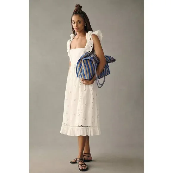 Anthropologie Forever That Girl Tie-Back Ruffled Eyelet Dress